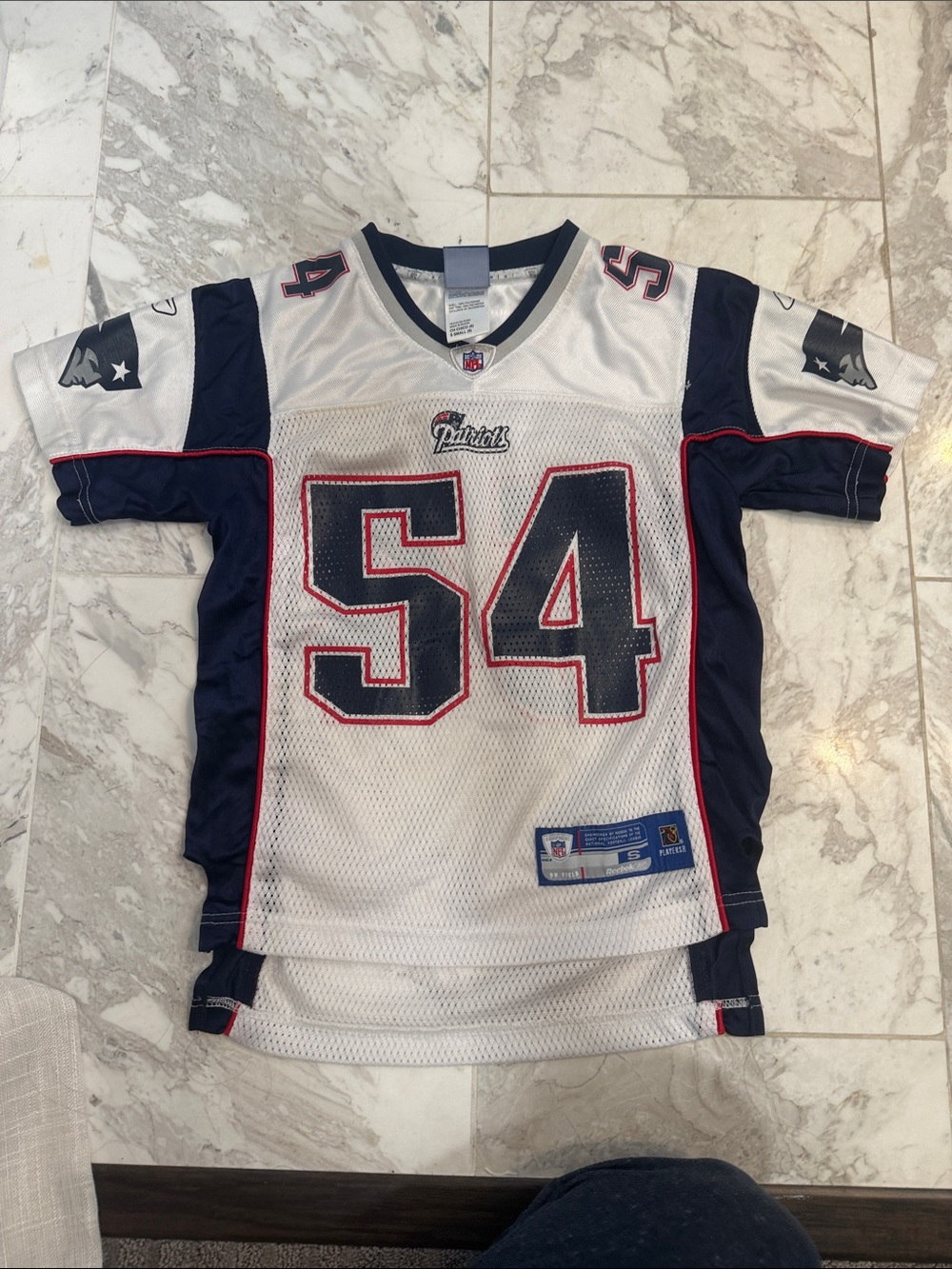 Reebok White Navy Red Bruschi #54 Football Jersey